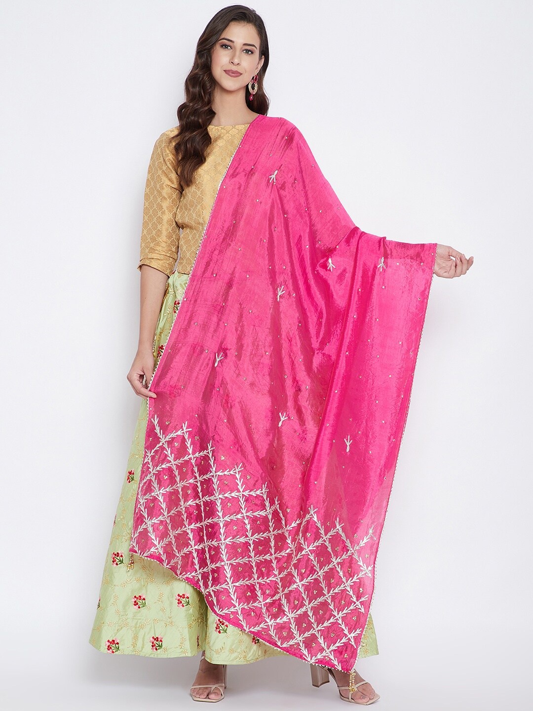 

Clora Creation Pink & Silver-Toned Embroidered Dupatta