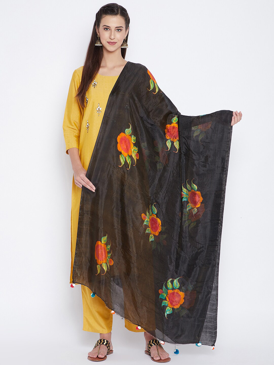 

Clora Creation Black & Yellow Printed Dupatta