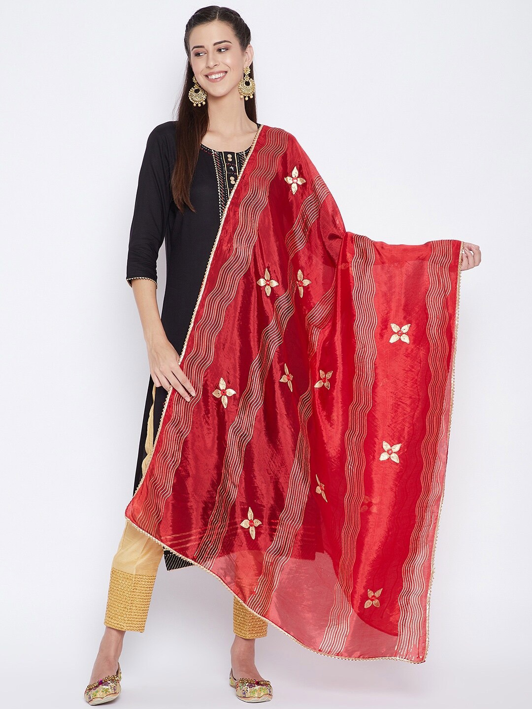 

Clora Creation Red & Gold-Toned Embroidered Dupatta