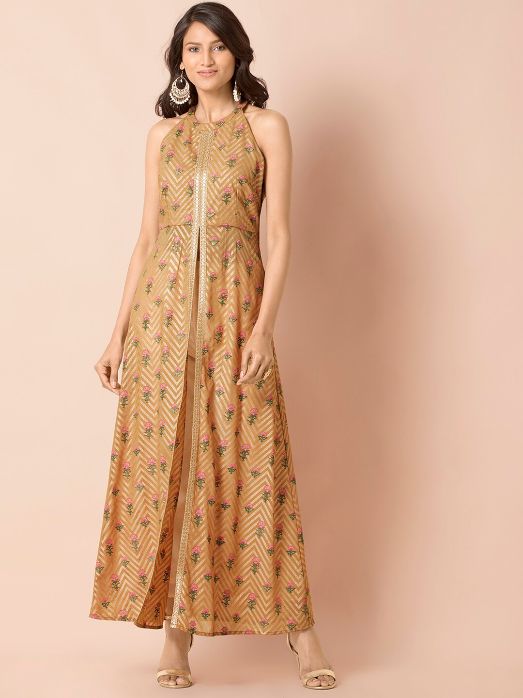 

INDYA Women Yellow Floral Printed Anarkali Kurta