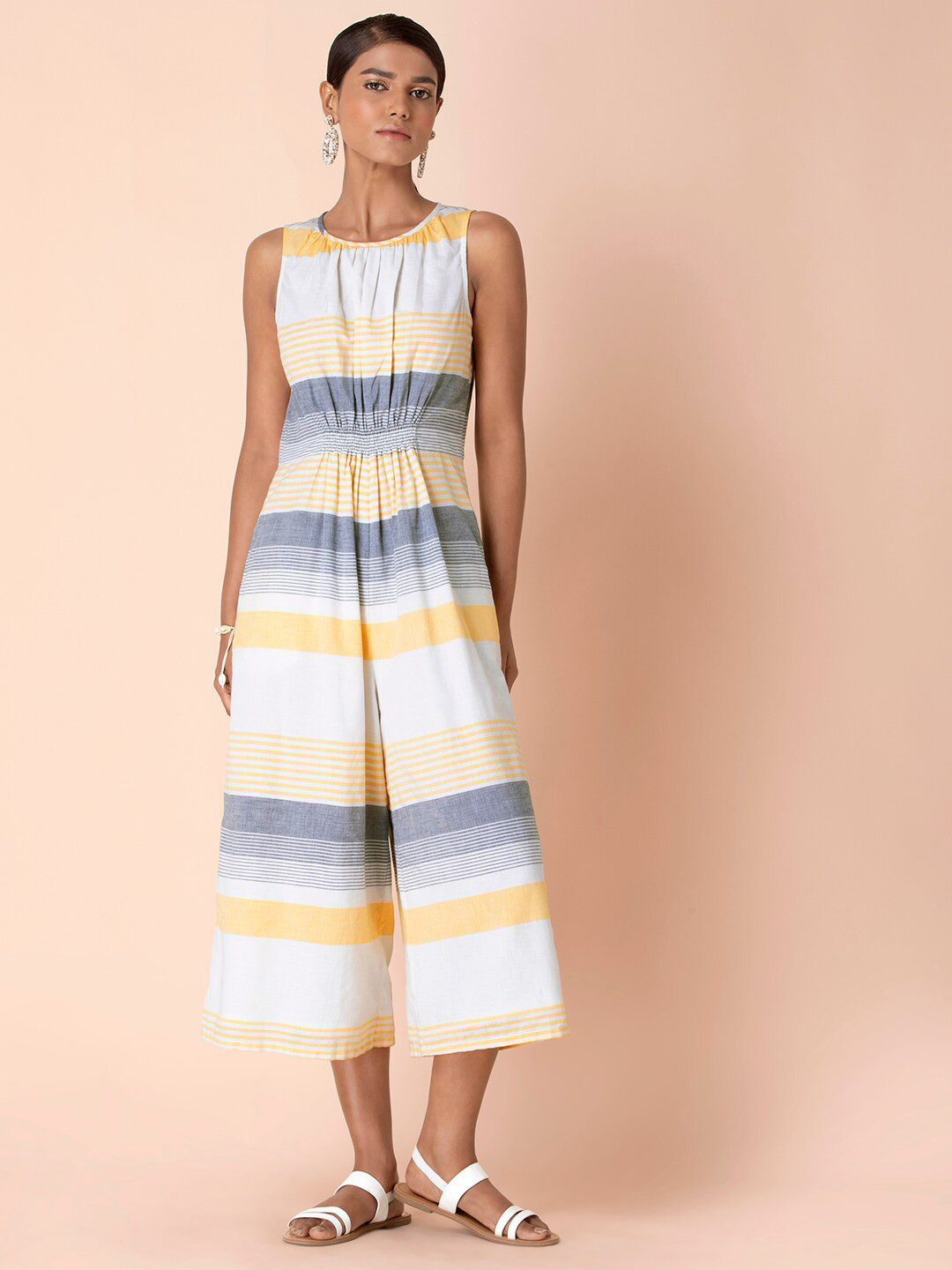 

Earthen BY INDYA Women Yellow & White Striped Culotte Jumpsuit