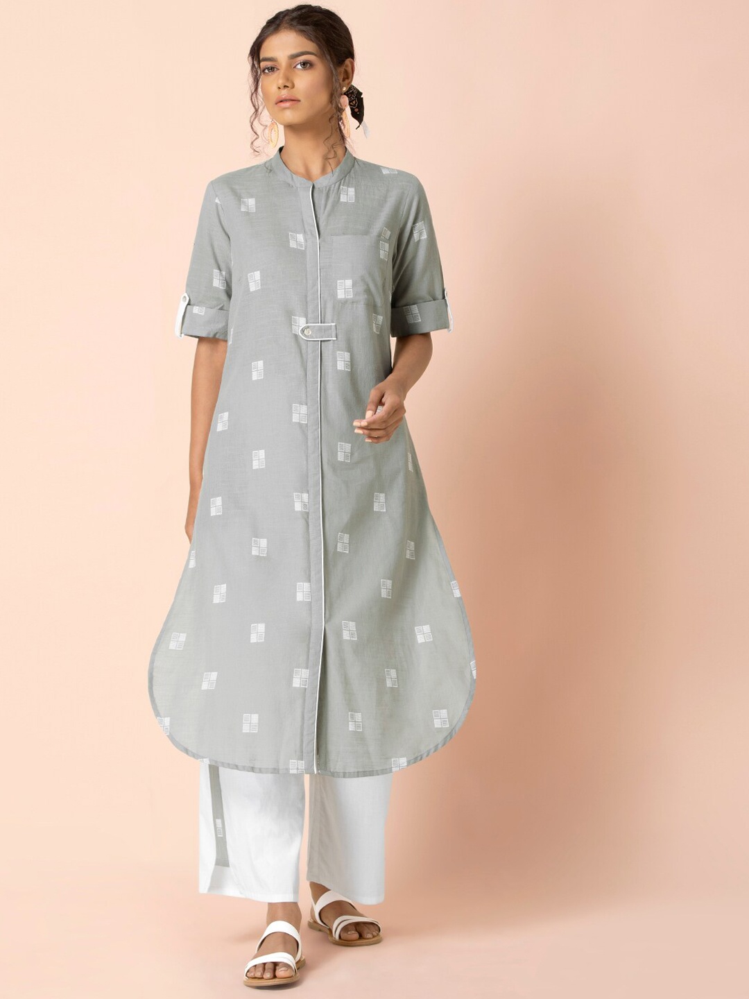 

Earthen BY INDYA Grey Boota Shirt Tunic and Pants Set