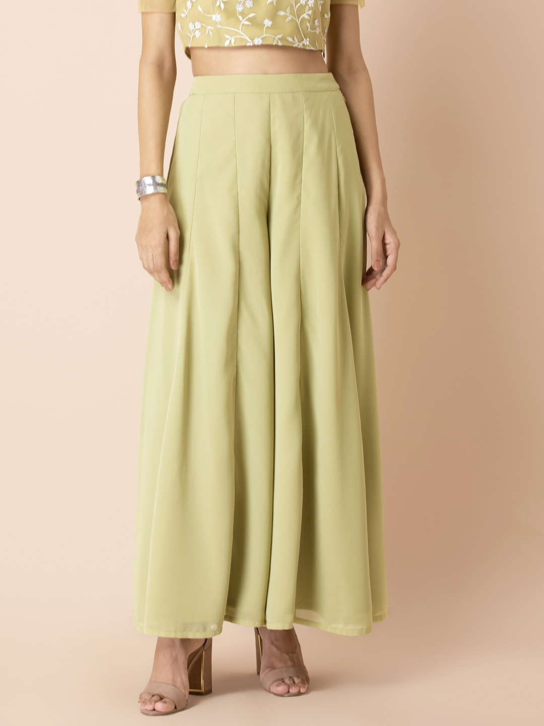 

INDYA X Shraddha Kapoor Women Lime Green Flared Ethnic Palazzos