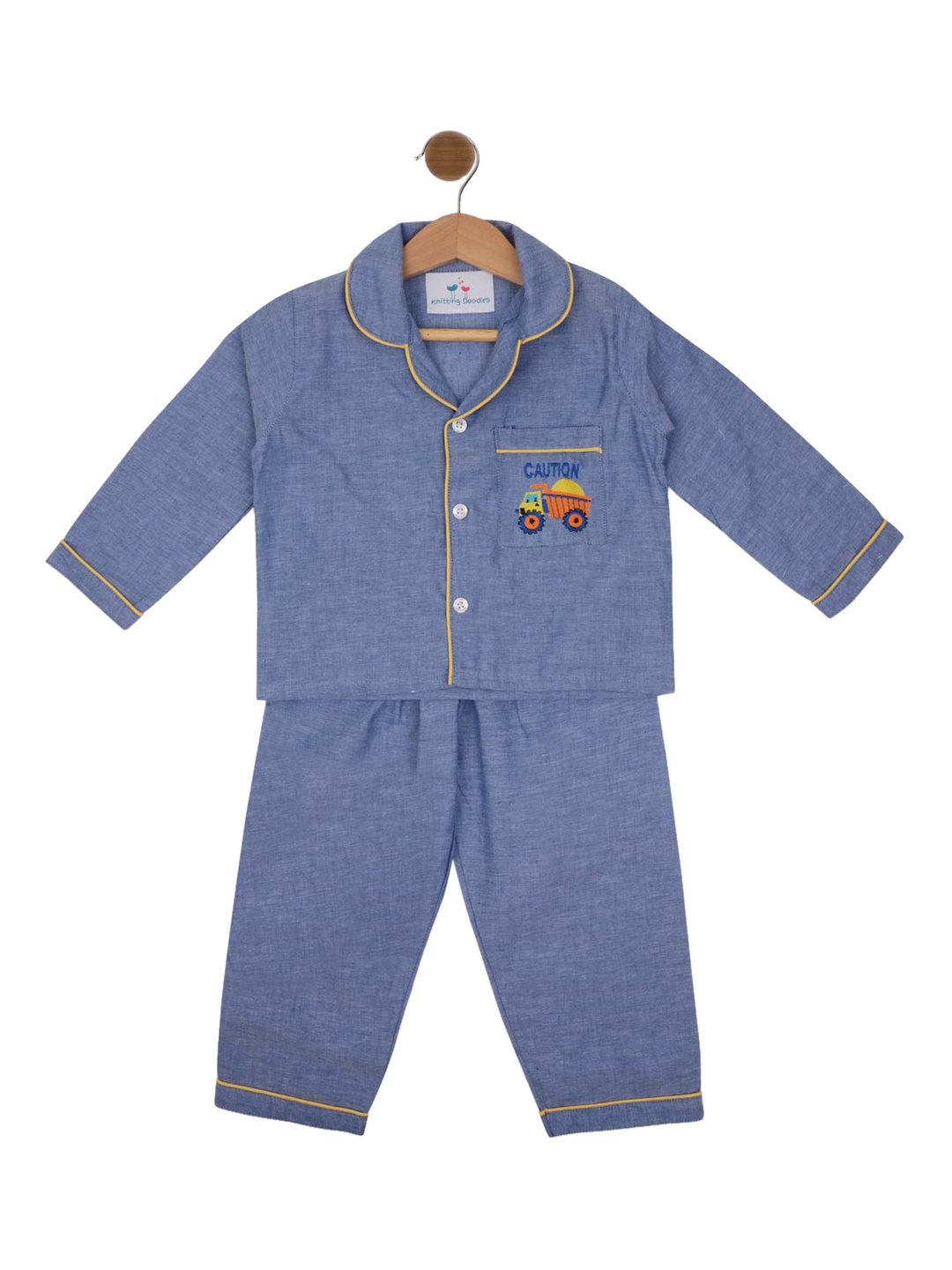 

Knitting Doodles Unisex Kids Blue & Mustard Night Suit