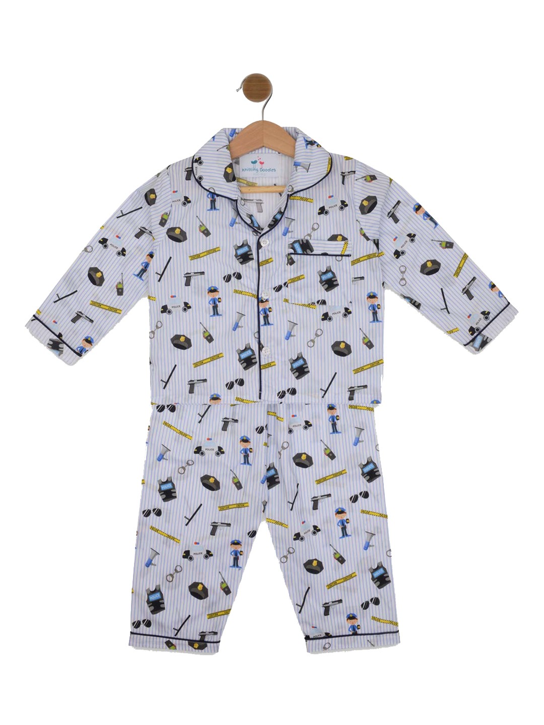 

Knitting Doodles Unisex Kids White & Blue Printed Night Suit