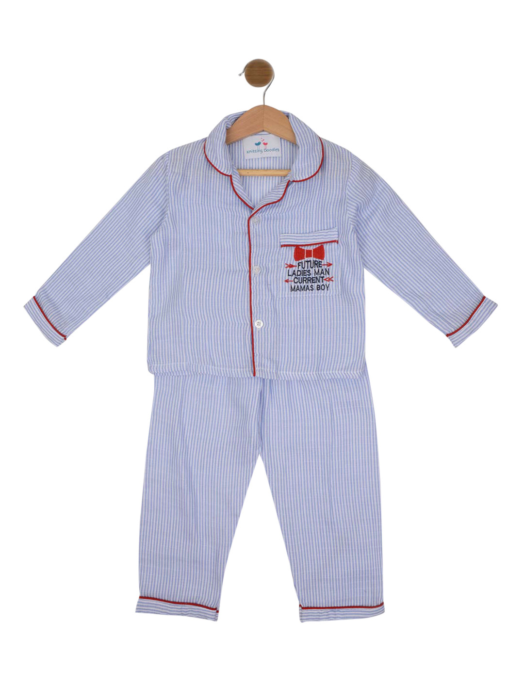 

Knitting Doodles Unisex Kids Blue & White Striped Night Suit
