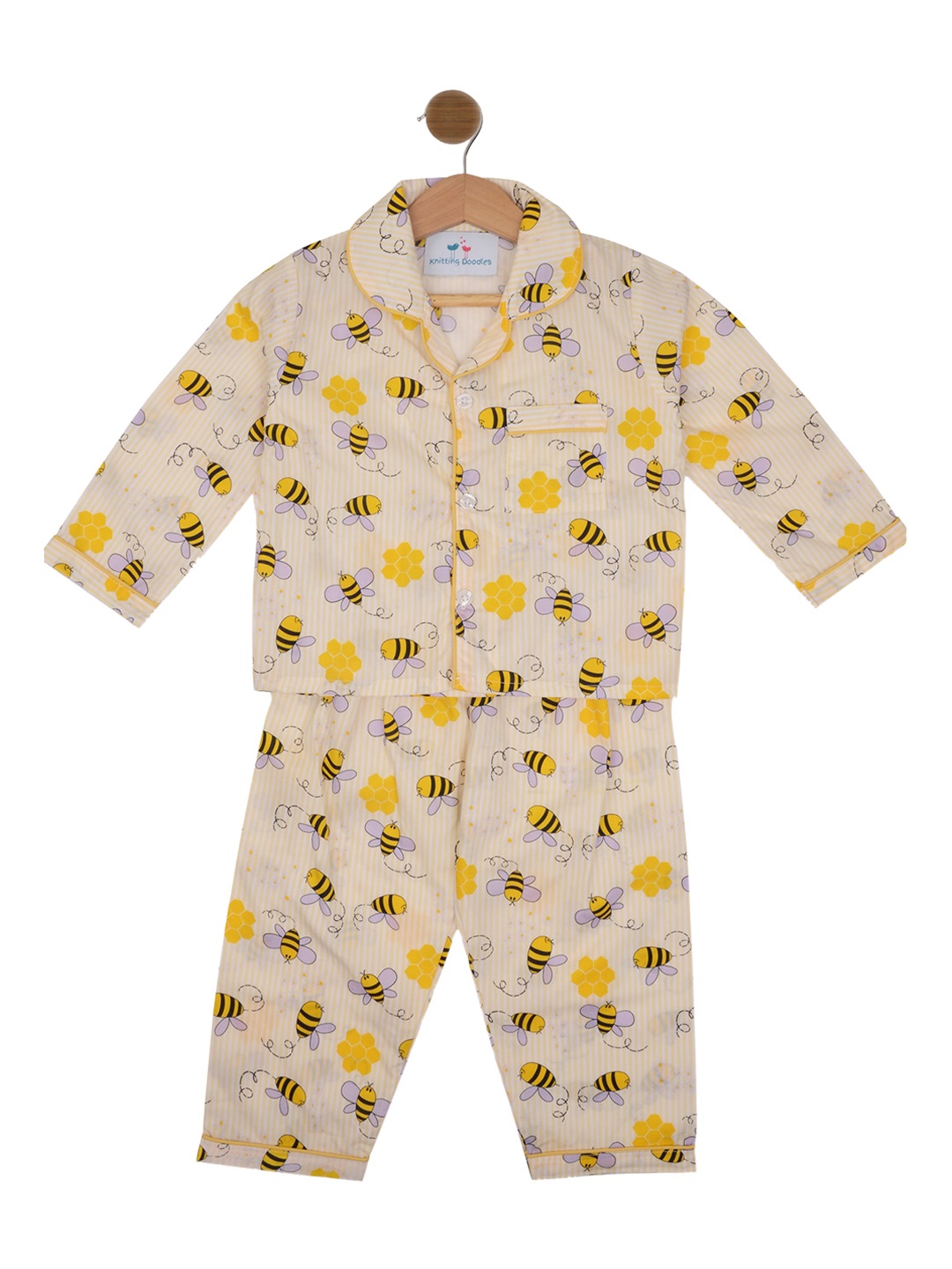 

Knitting Doodles Unisex Kids Yellow & Beige Printed Night Suit