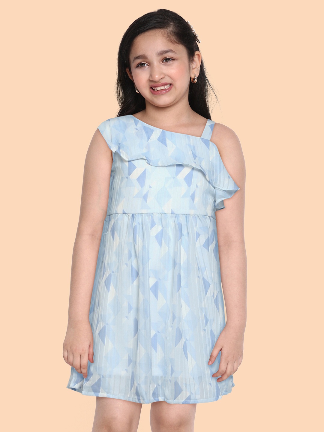 

AND Girls Blue & White Printed Fit & Flare Dress