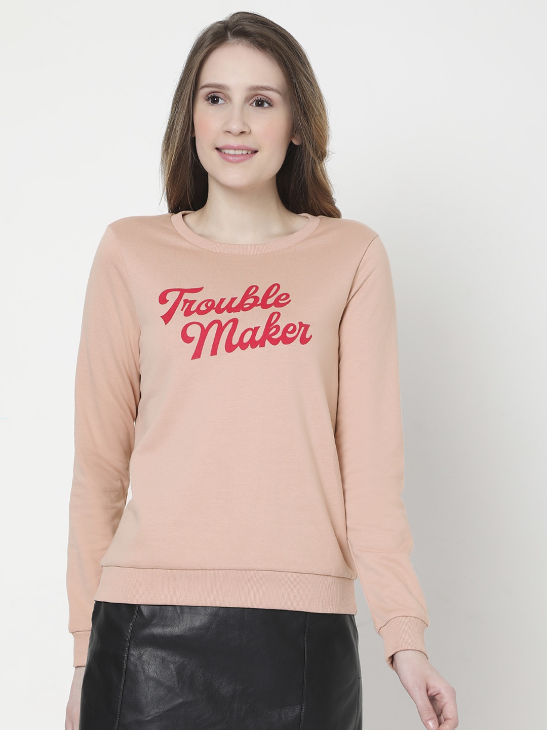 

Vero Moda Women Pink Printed Pullover Pure Cotton Sweatshirt