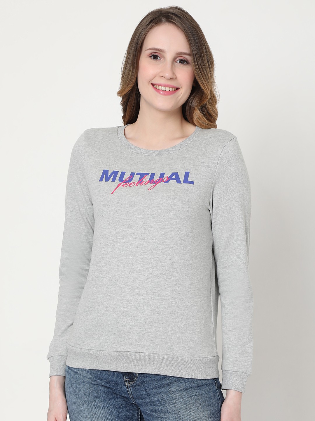 

Vero Moda Women Grey& Blue Printed Sweatshirt