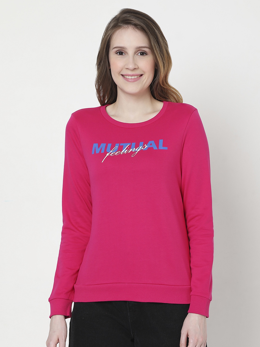 

Vero Moda Women Fuchsia Pink Printed Pure Cotton Sweatshirt