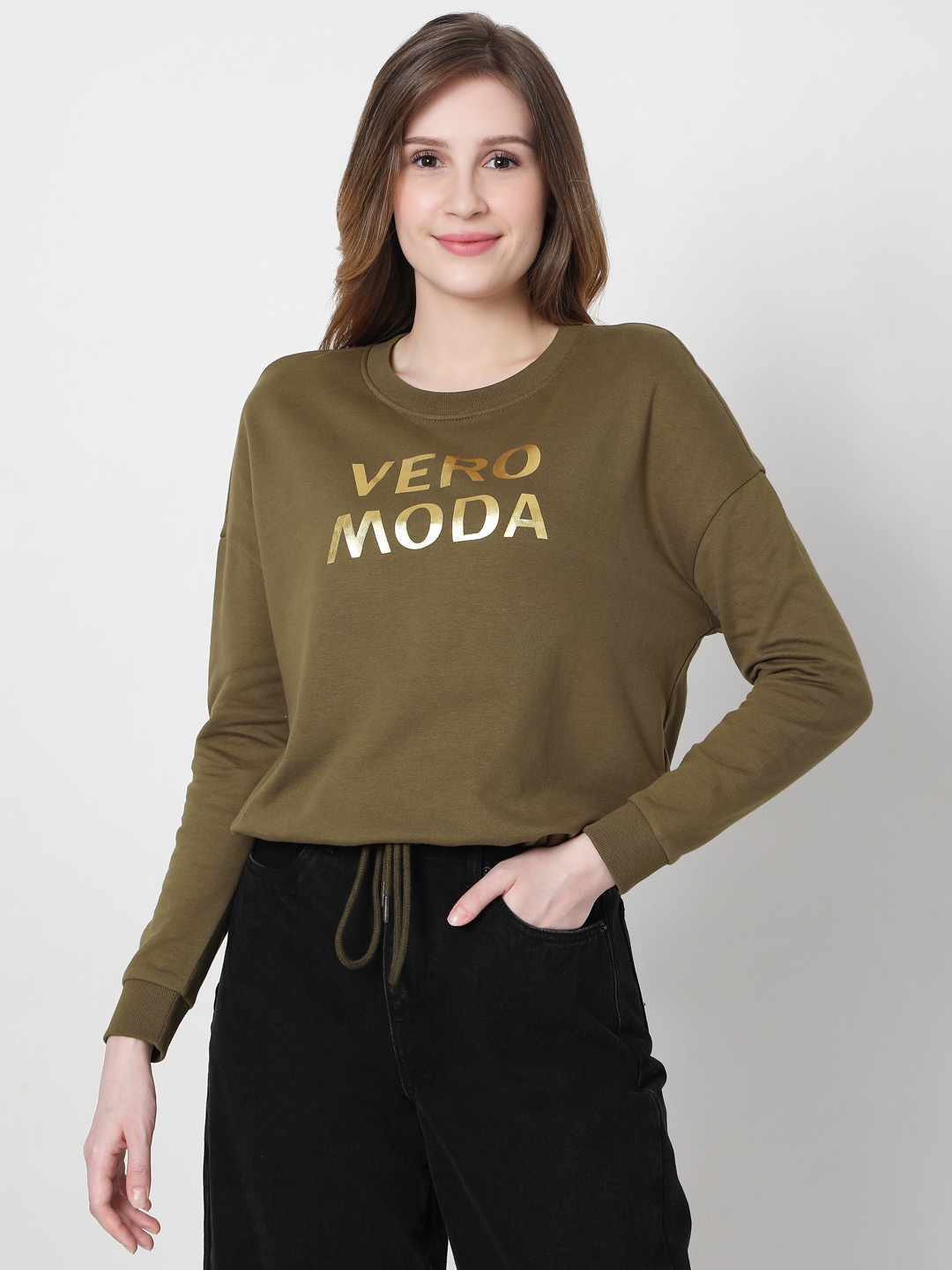 

Vero Moda Women Green Logo Printed Sweatshirt