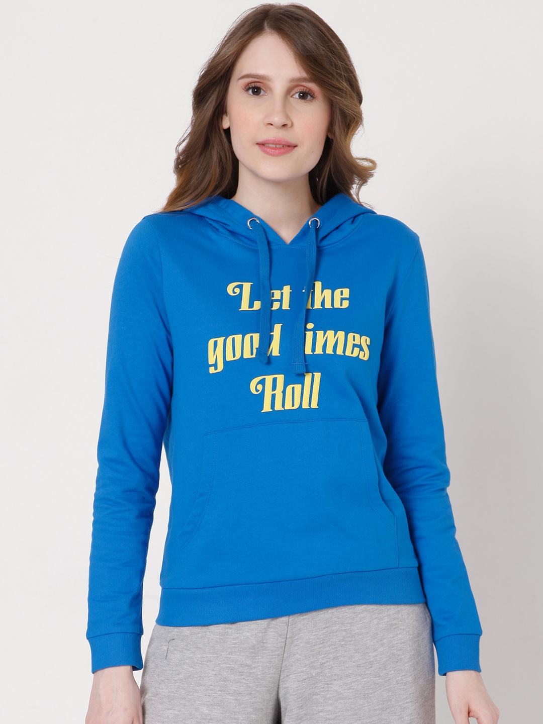

Vero Moda Women Blue Printed Hooded Sweatshirt