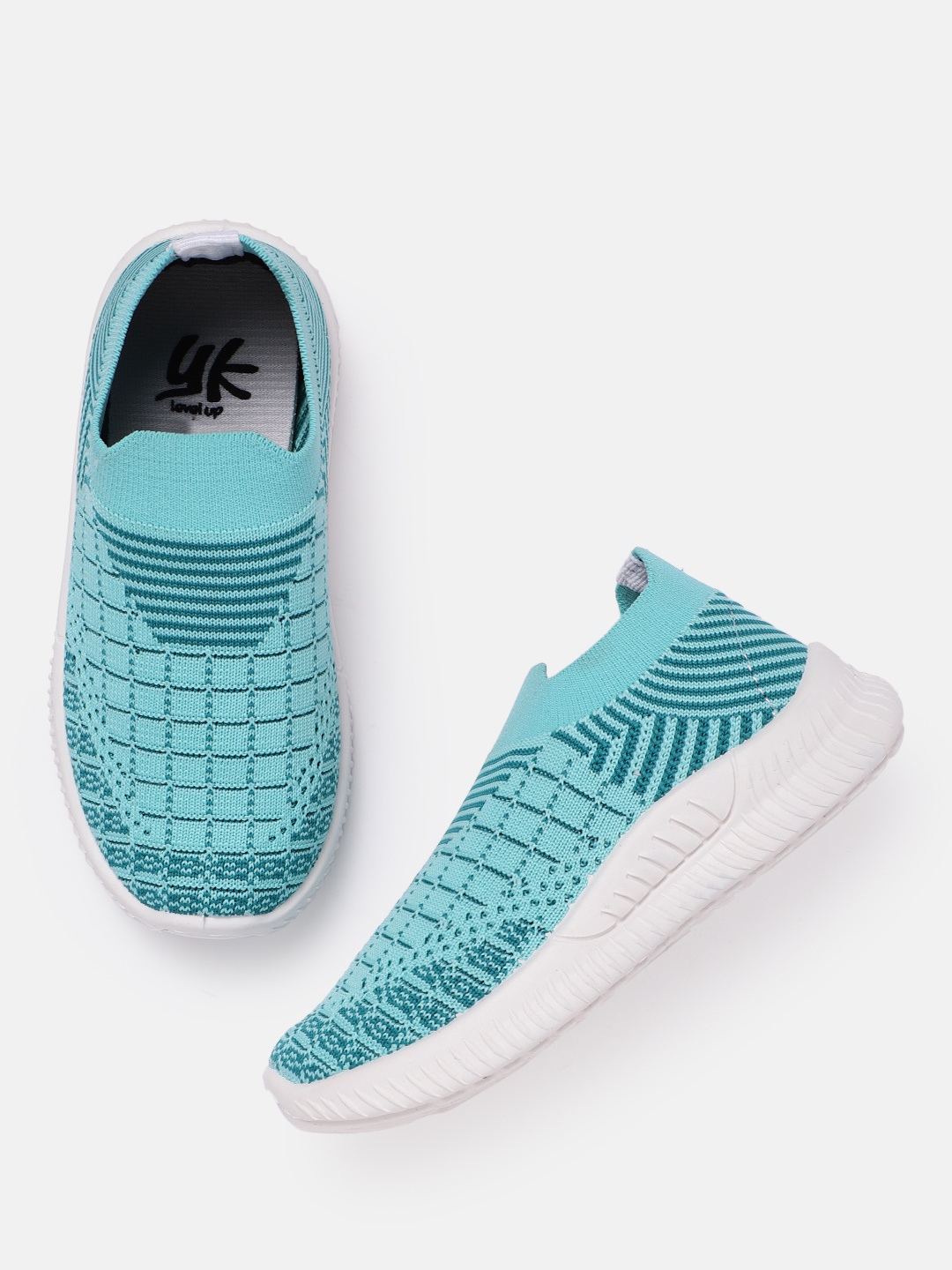 

YK Girls Blue Self-Checked Slip-On Sneakers