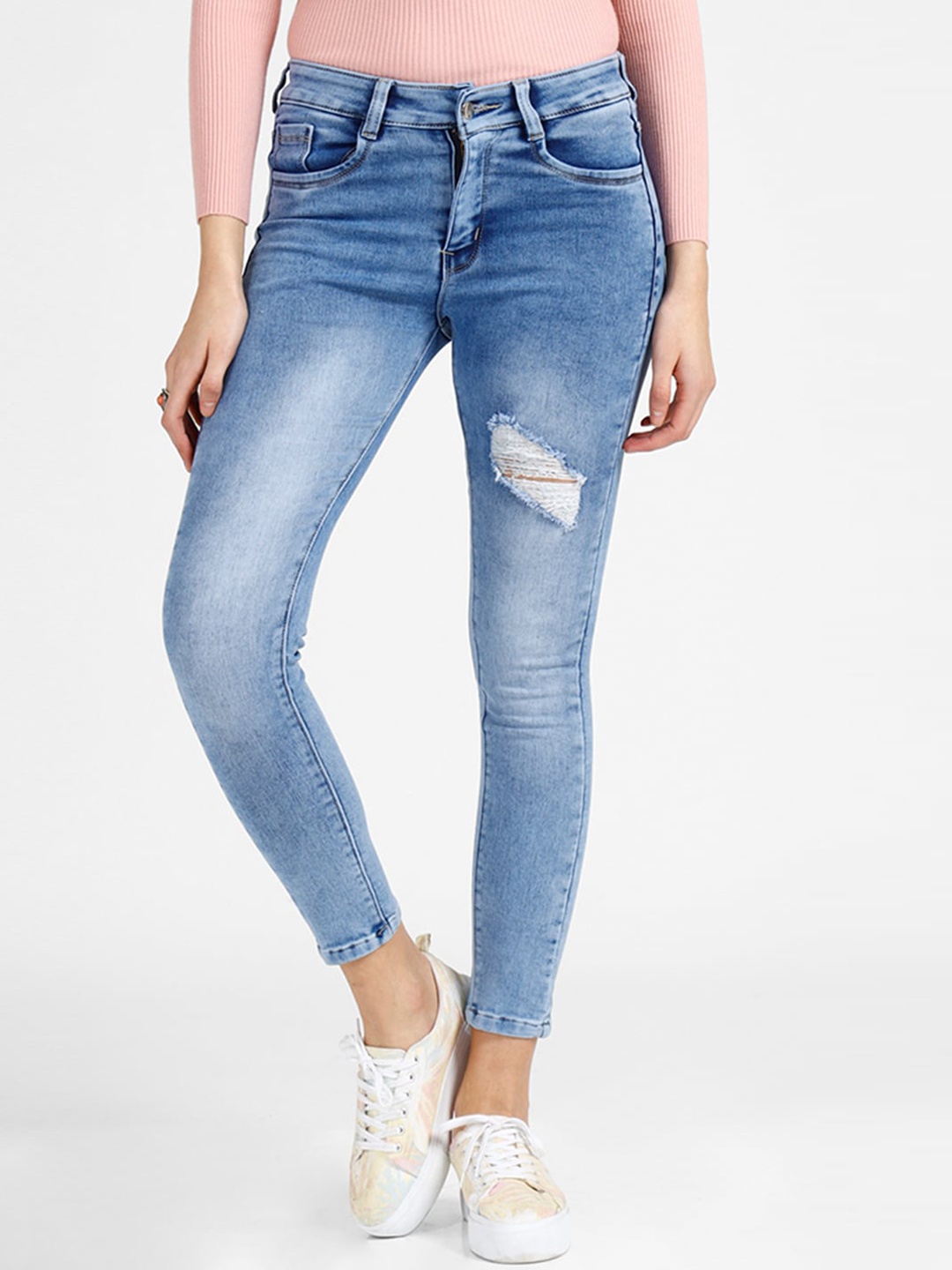 

iki chic Women Blue Slim Fit High-Rise Mildly Distressed Heavy Fade Jeans