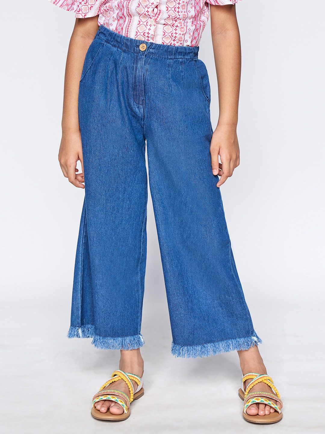 

Global Desi Girls Blue Mid-Rise Pure Cotton Denim Culottes