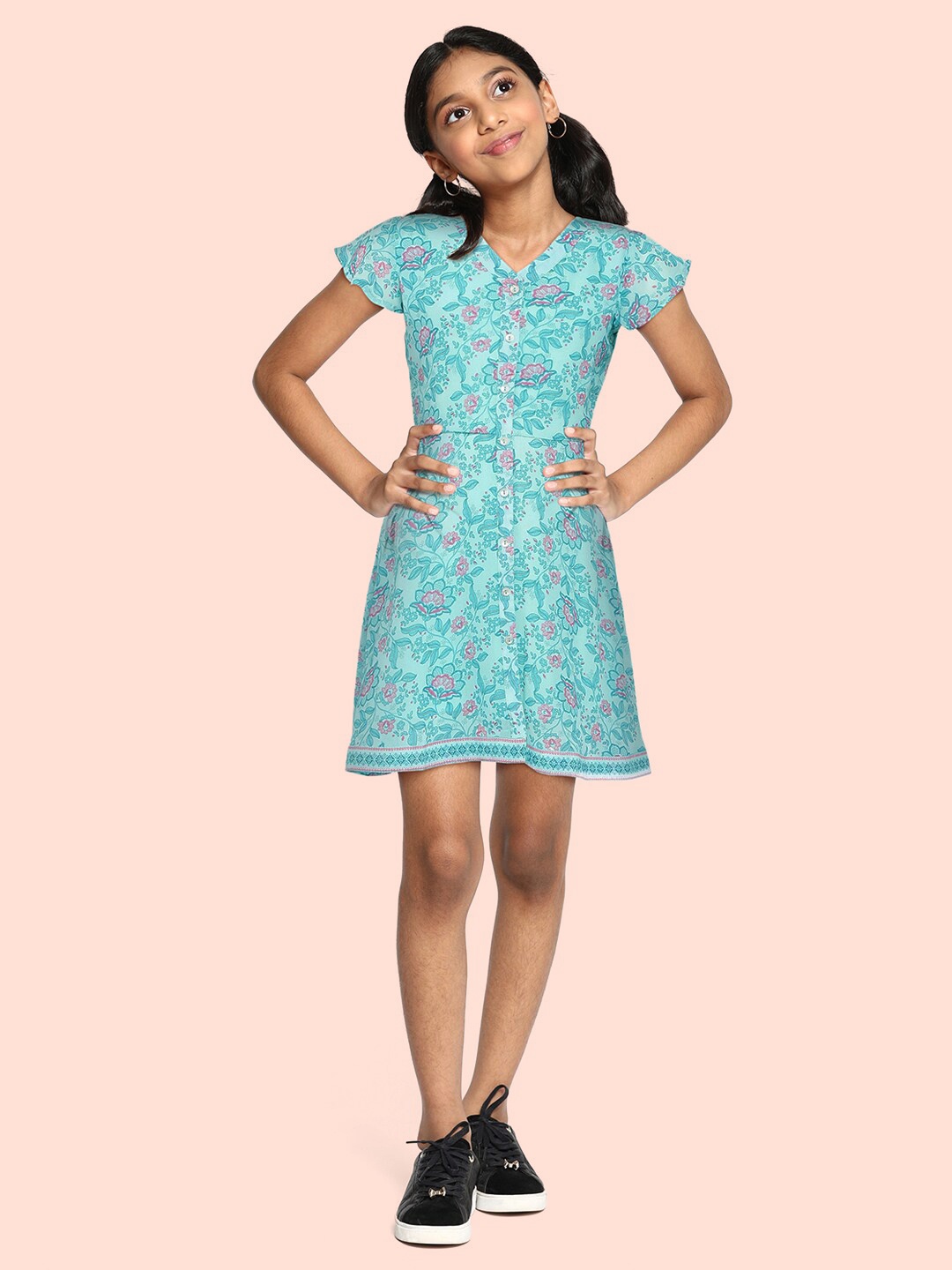 

Global Desi Girls Blue Printed A-Line Dress