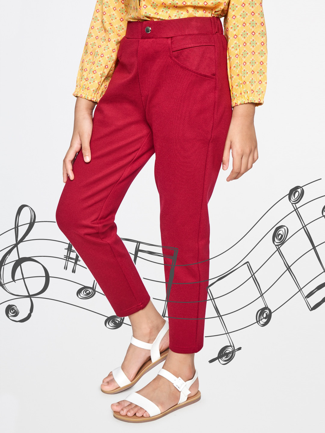 

Global Desi Girls Maroon Skinny Fit Mid-Rise Regular Trousers