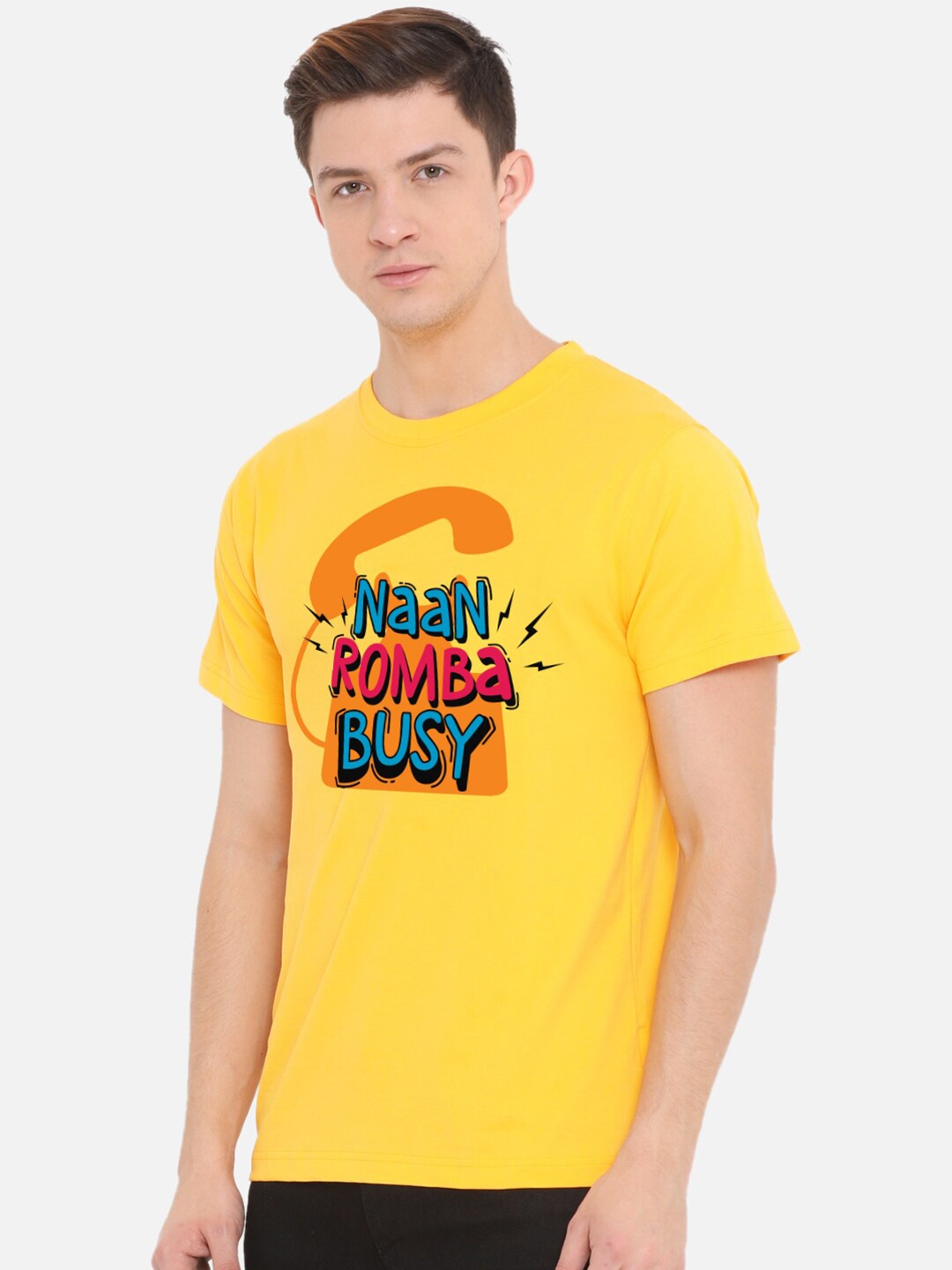 

Fully Filmy Men Yellow Typography Printed Applique T-shirt