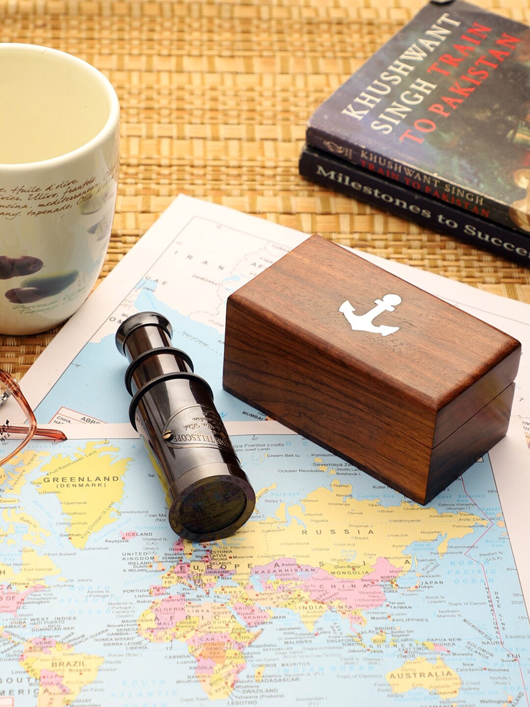 

EXIM DECOR Brown & Black Solid Brass Antique Telescope With Sheesham Wood Box