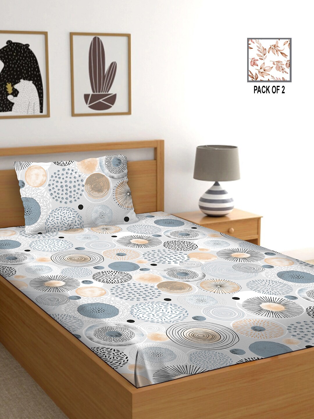 

BELLA CASA White & Grey Floral 250 TC 2 King Bedsheet with 2 Pillow Covers