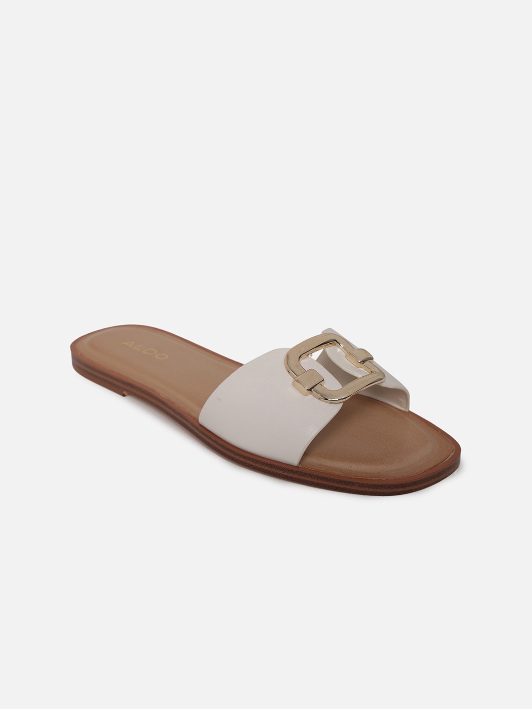 

ALDO Women White & Gold-Toned Embellished Open Toe Flats