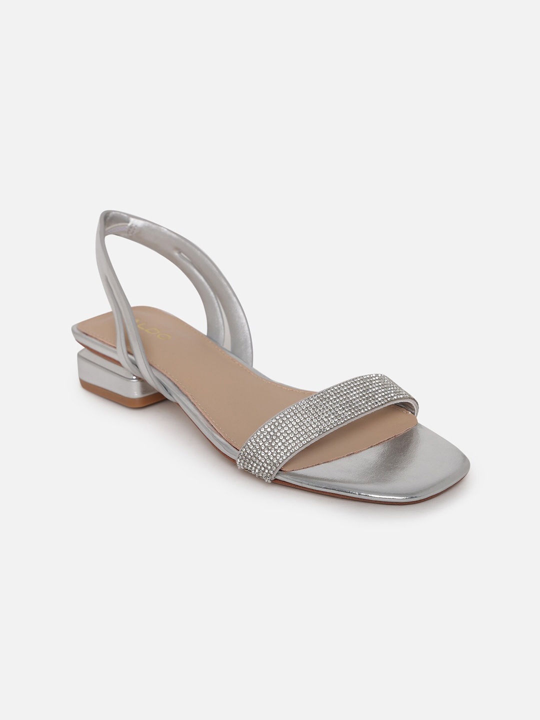 

ALDO Women Silver-Toned Embellished Open Toe Flats