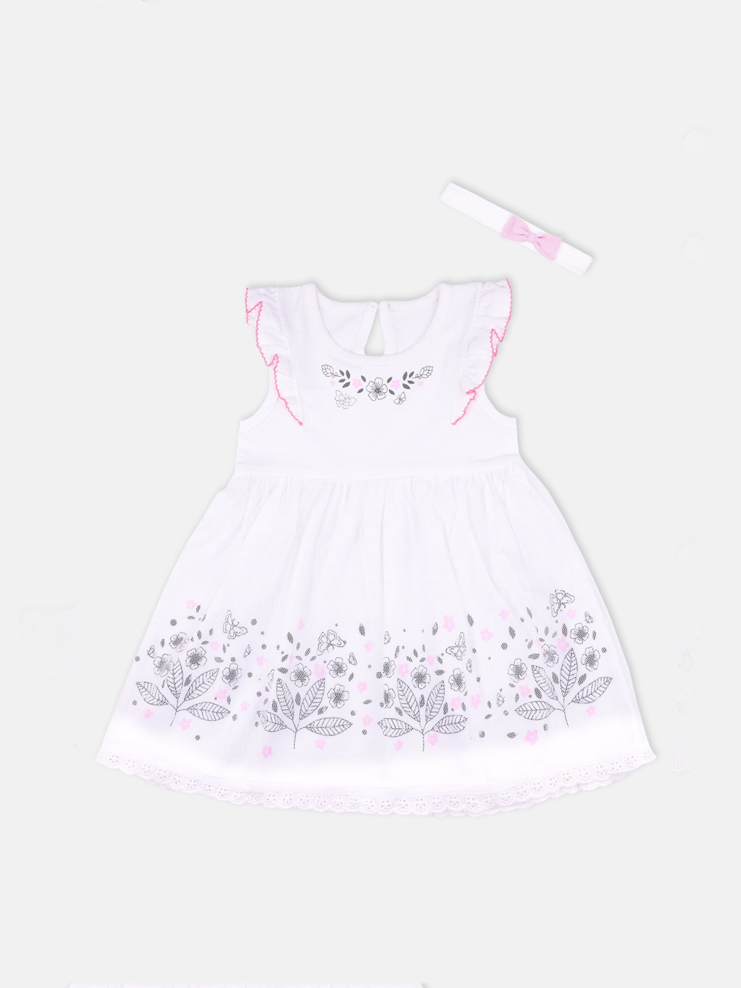 

Babysafe Girls White & Black Printed Dress