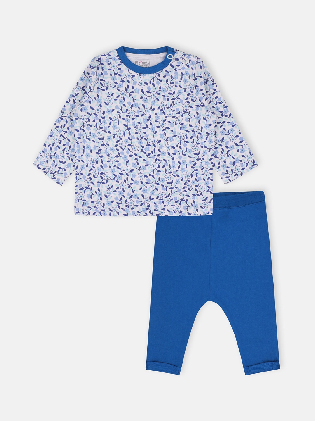 

PLAYNESS Unisex Kids White & Blue Printed Night suit