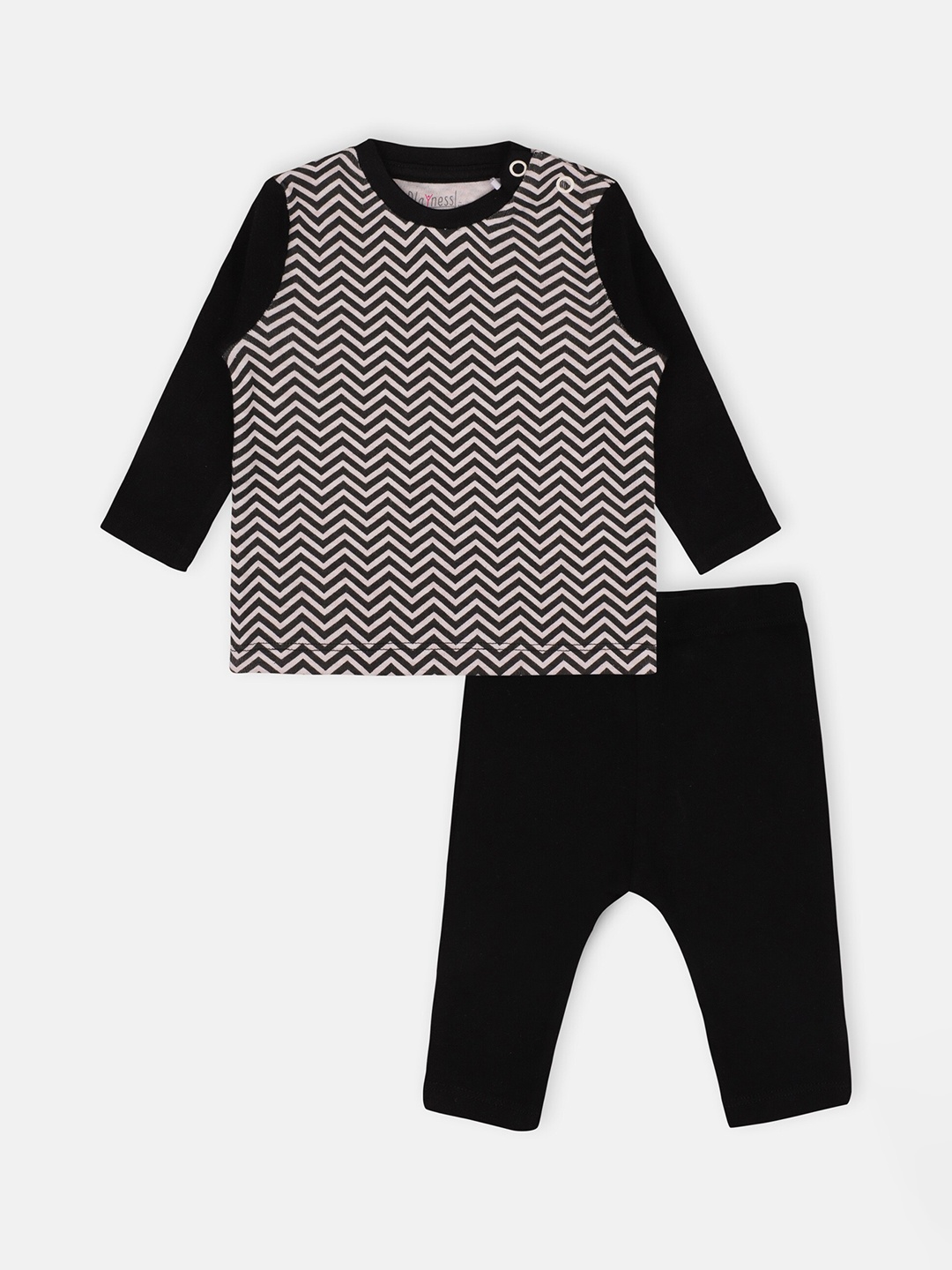 

PLAYNESS Unisex Kids Black & White Chevron Print Night Suit