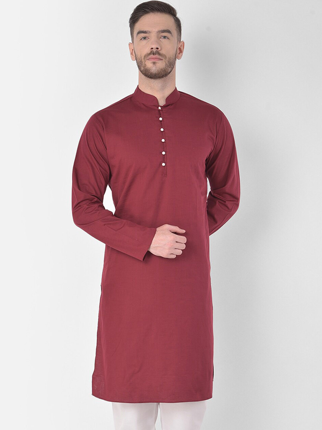 

SG LEMAN Men Maroon Handloom Kurta