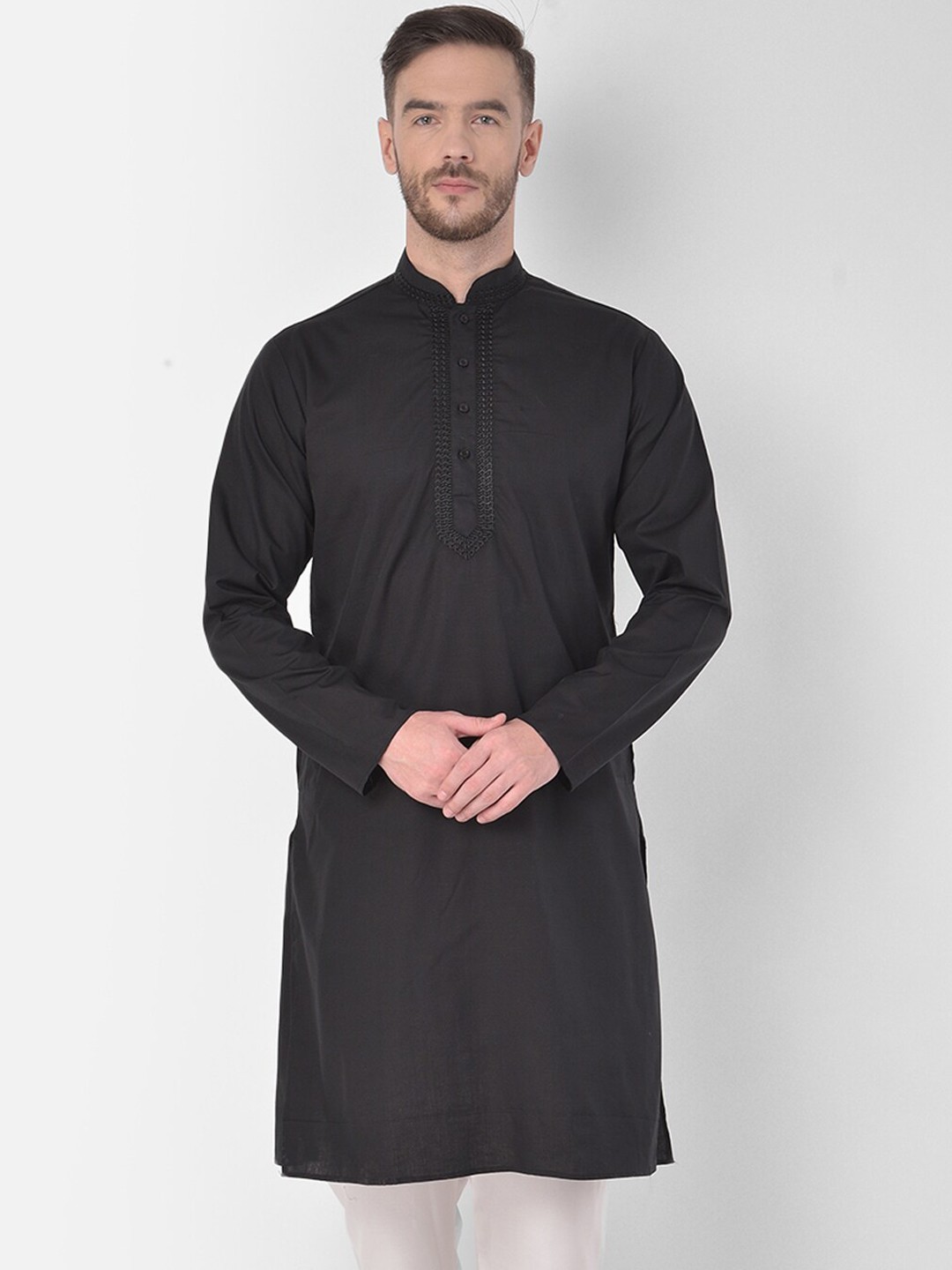 

SG LEMAN Men Black Handloom Kurta