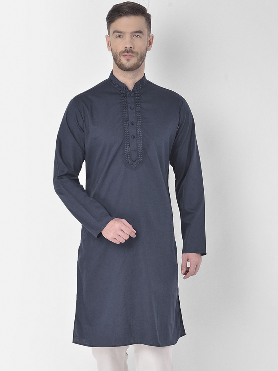 

SG LEMAN Men Navy Blue Handloom Kurta