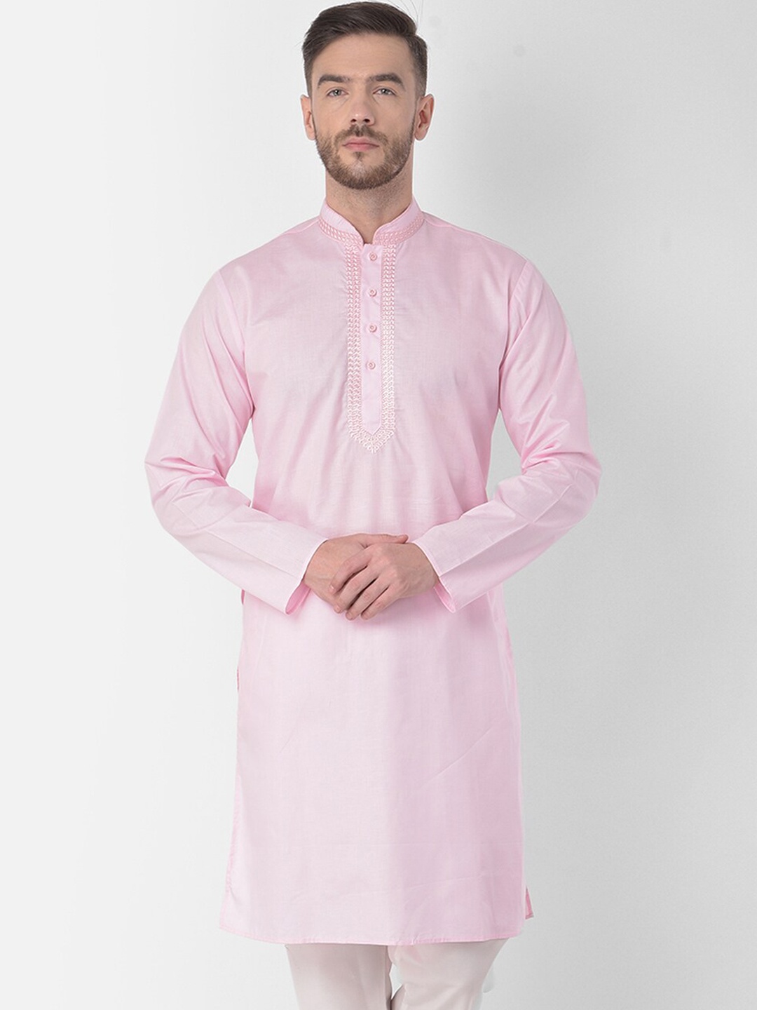 

SG LEMAN Men Pink Thread Work Handloom Kurta