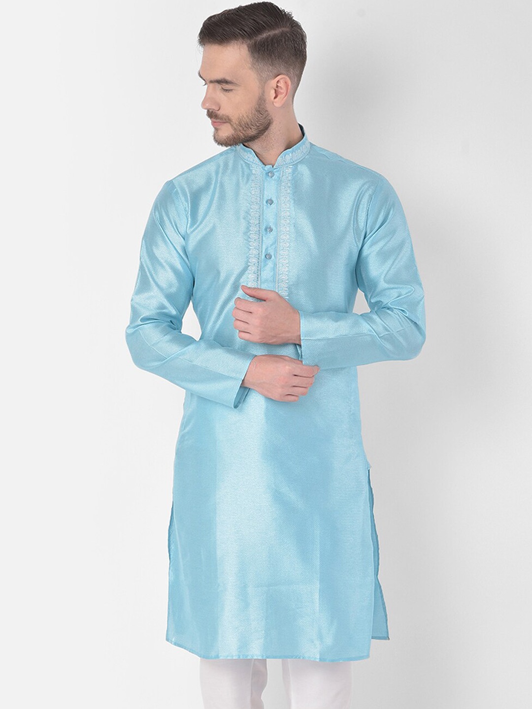 

SG LEMAN Men Blue Raw Silk Handloom Raw Silk Kurta