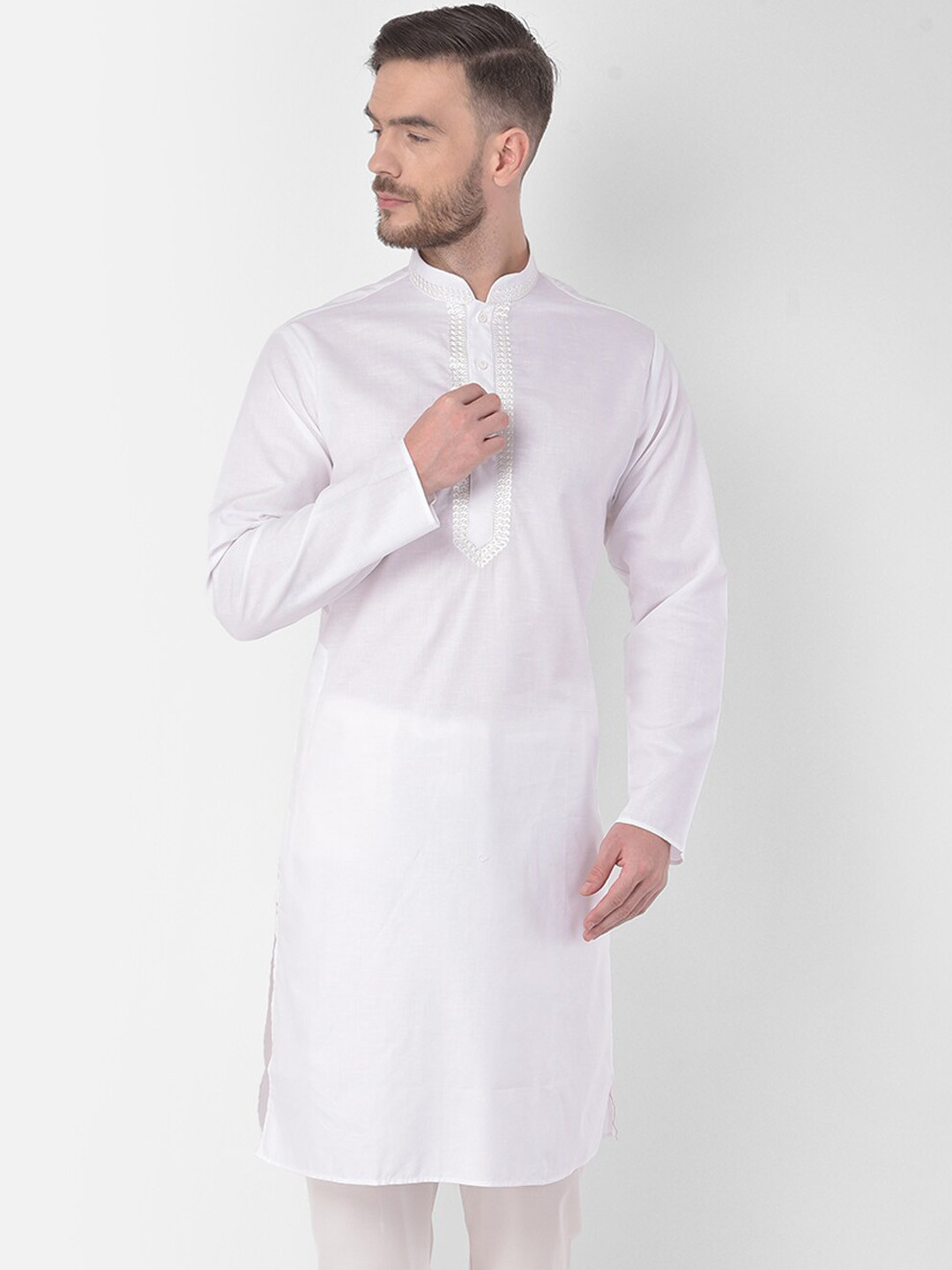 

SG LEMAN Men White Thread Work Handloom Kurta