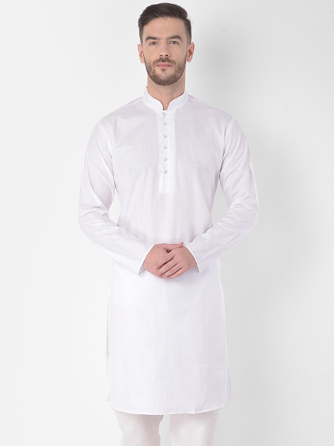 

SG LEMAN Men White Solid Mandarin Collar Kurta