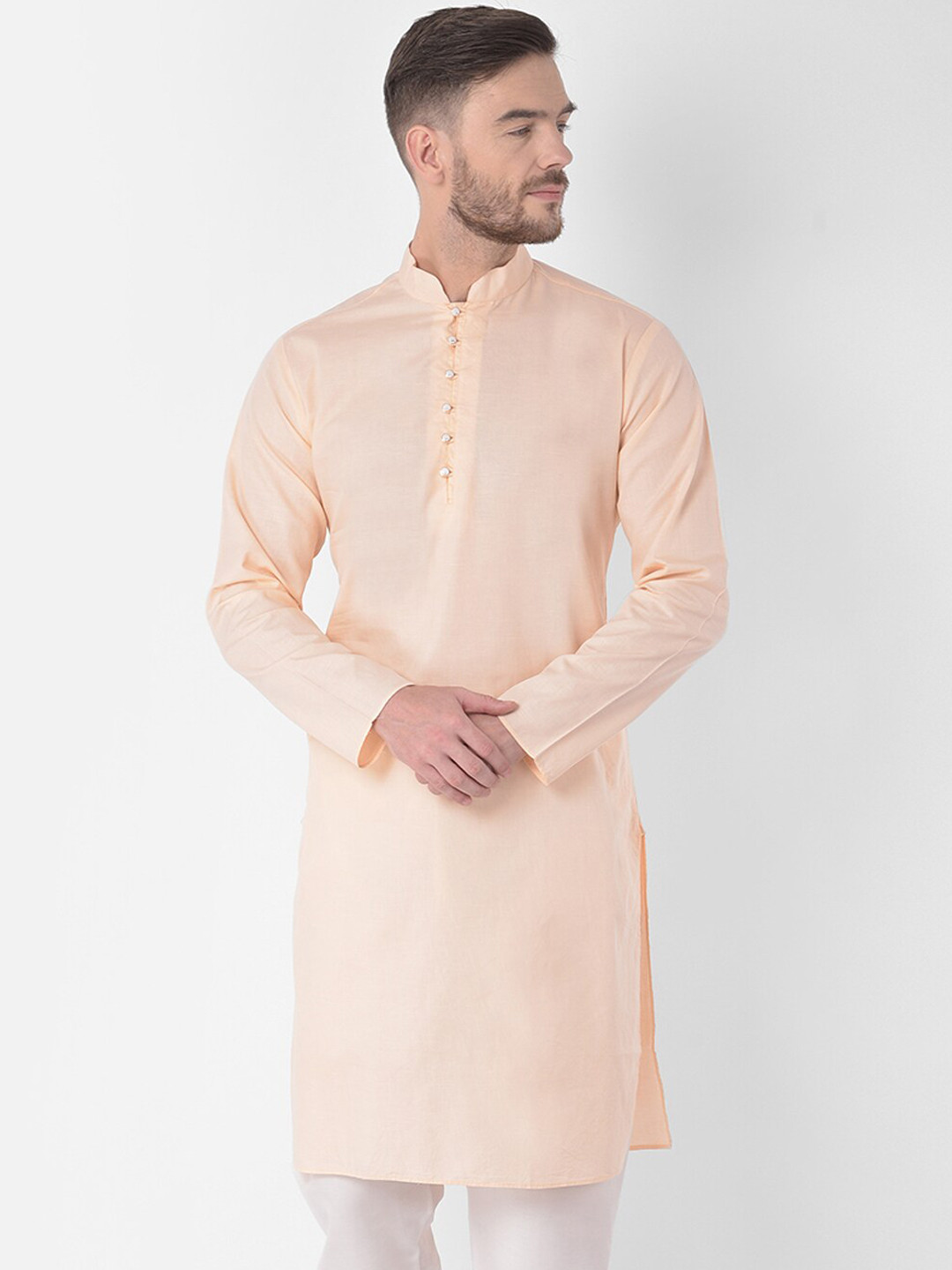

SG LEMAN Men Peach-Coloured Handloom Kurta