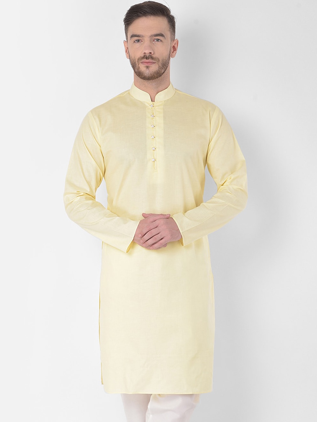 

SG LEMAN Men Yellow Handloom Kurta