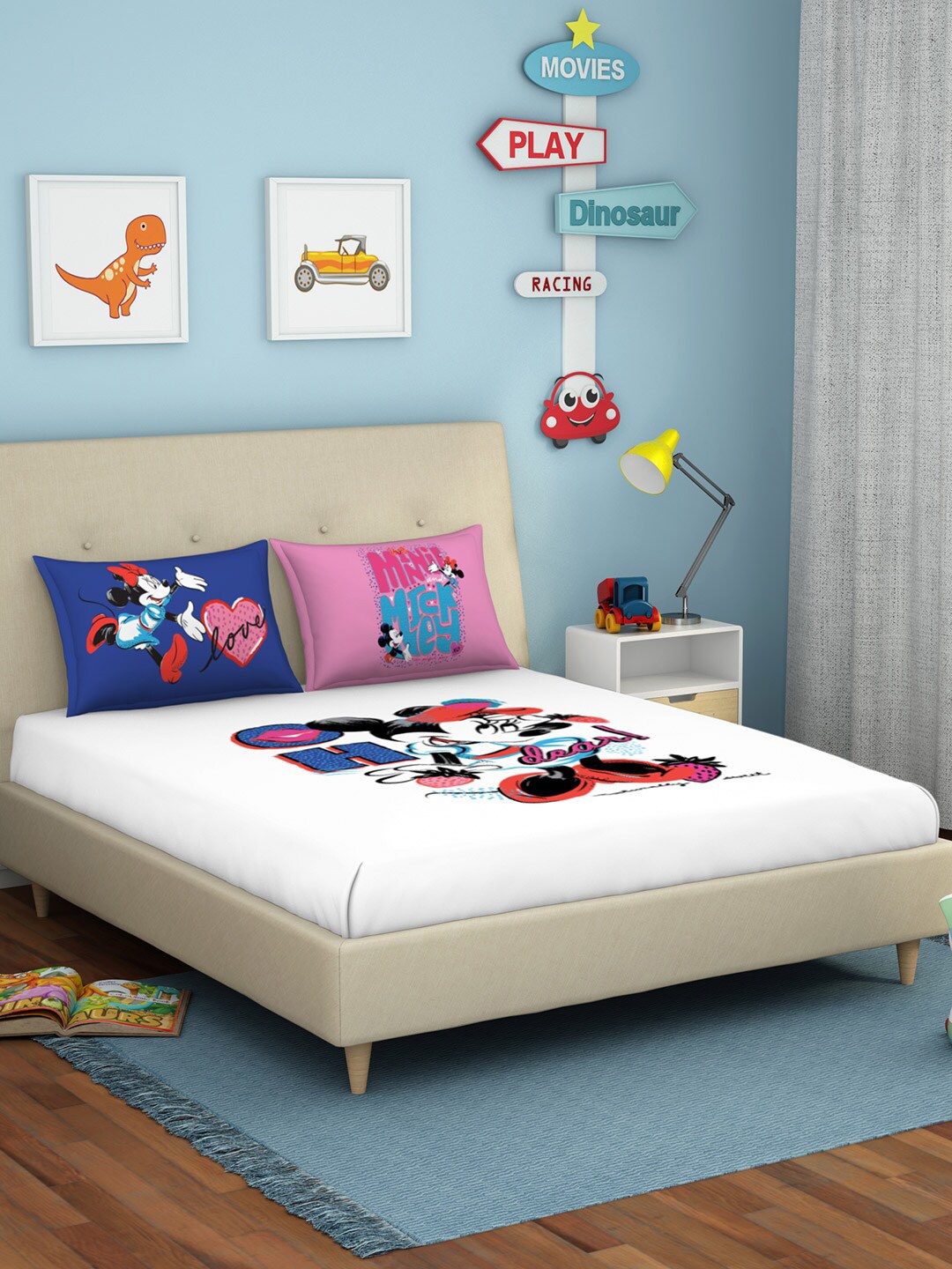 

SPACES Kids Blue & Multicoloured Disney Cars 180 TC Queen Bedsheet with 2 Pillow Covers, White