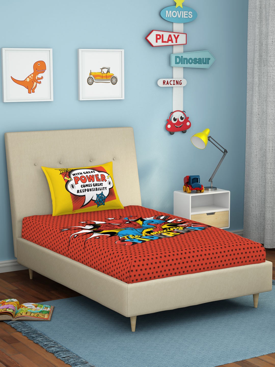 

SPACES Pure Cotton Red Spiderman 180 TC Single Bedsheet With 1 Pillow Covers