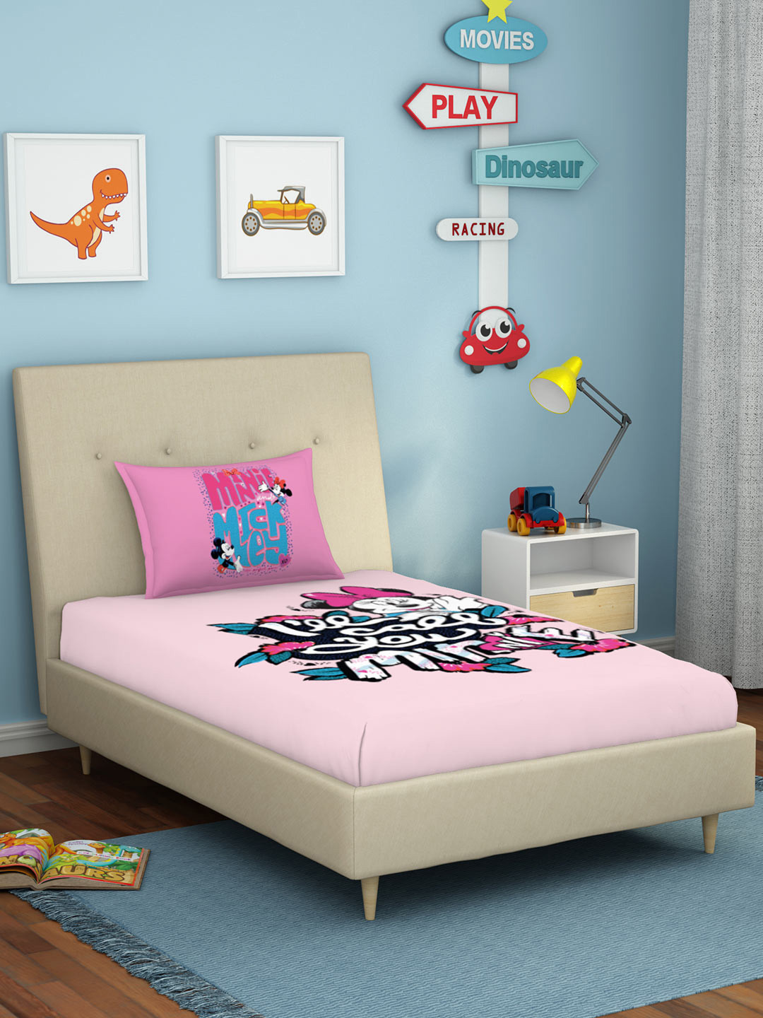 

SPACES Kids Pink & Blue Disney Cindrella 180 TC Cotton Single Bedsheet with 1 Pillow Covers
