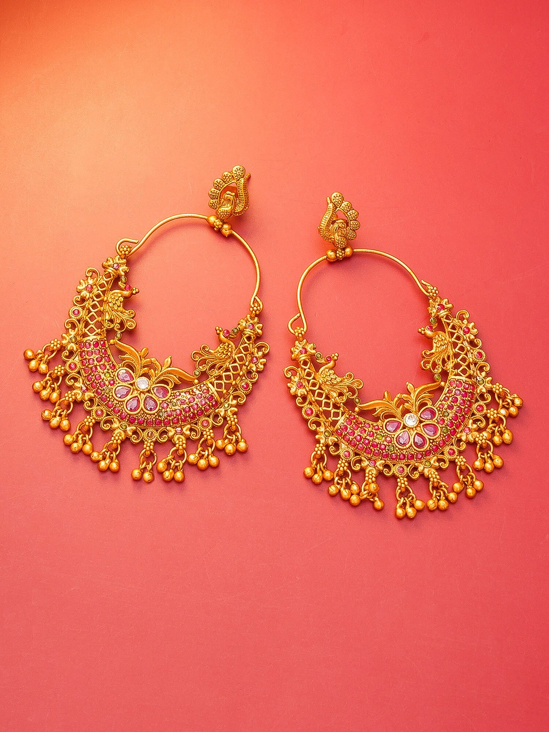 

aadita Gold Plated& Gold Toned Oval Drop Earrings