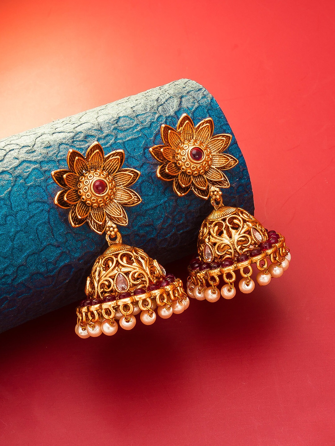 

aadita Gold-Toned Contemporary Jhumkas Earrings