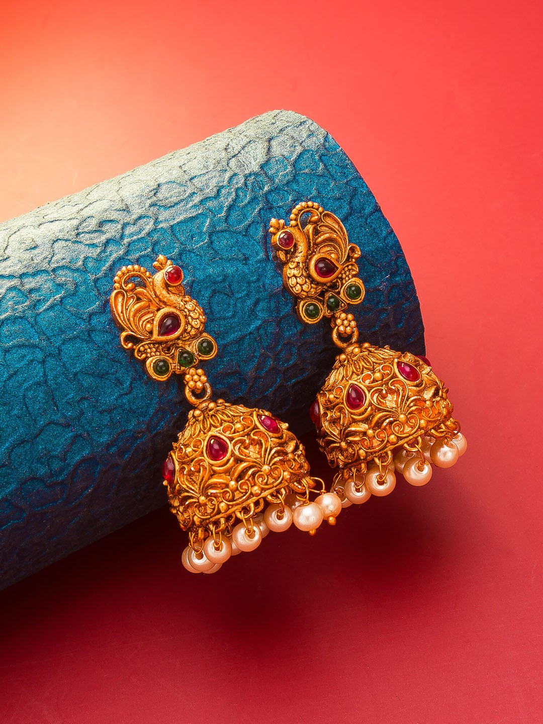 

aadita Gold Plated& Gold-Toned Contemporary Jhumkas Earrings