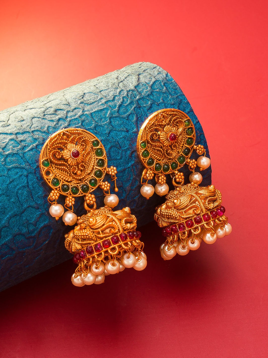 

aadita Gold-Toned Contemporary Jhumkas Earrings