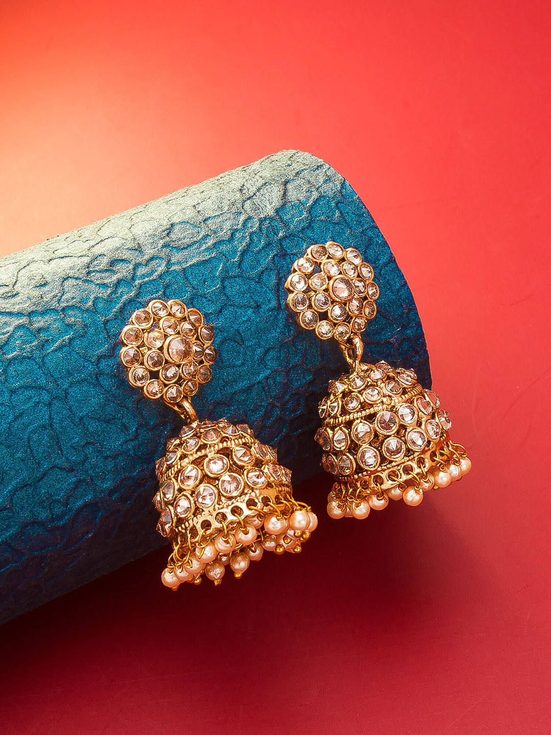 

aadita Gold-Toned Contemporary Jhumkas Earrings