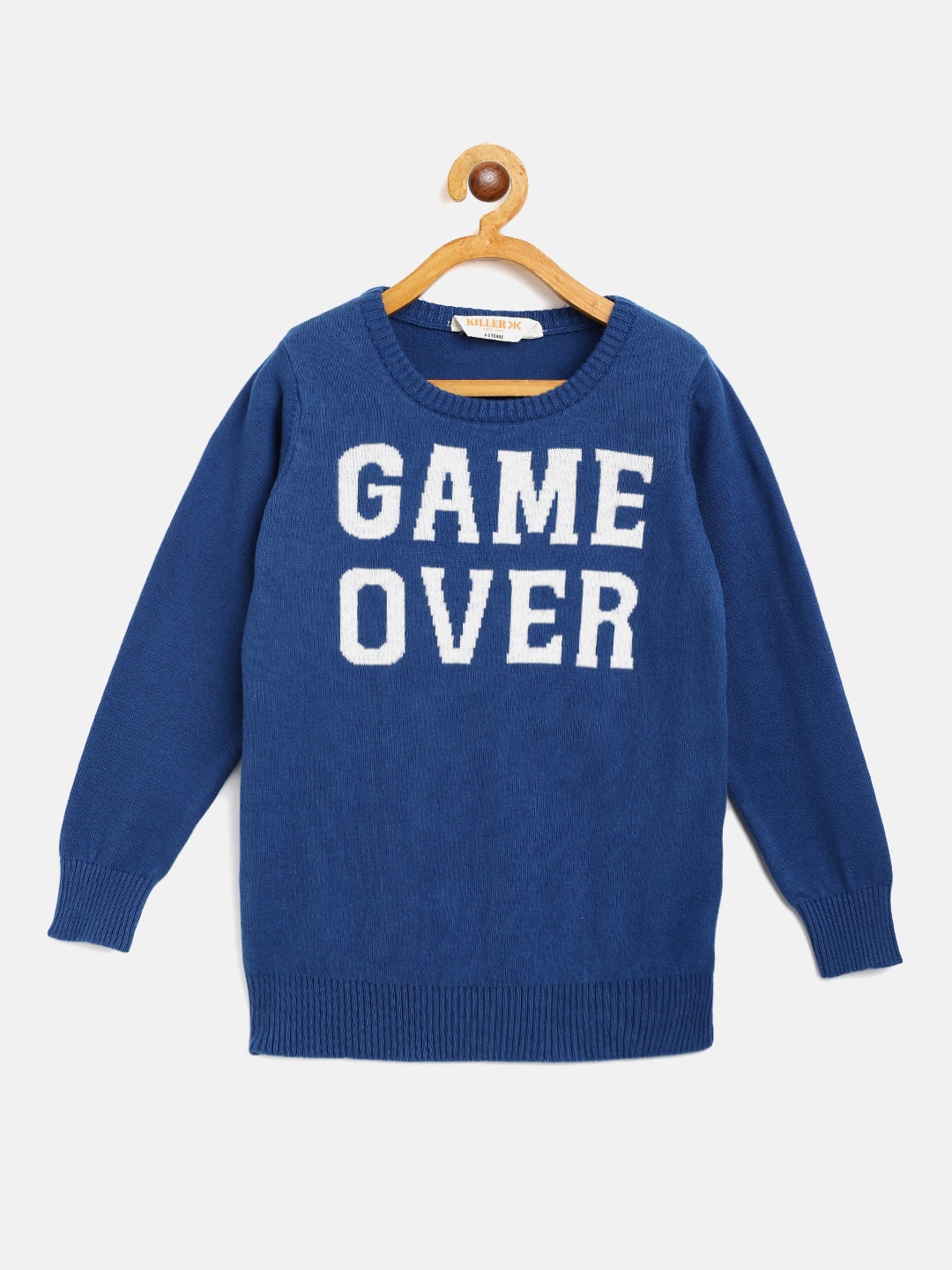 

Killer Boys Blue & White Pure Cotton Typography Self-Design Pullover