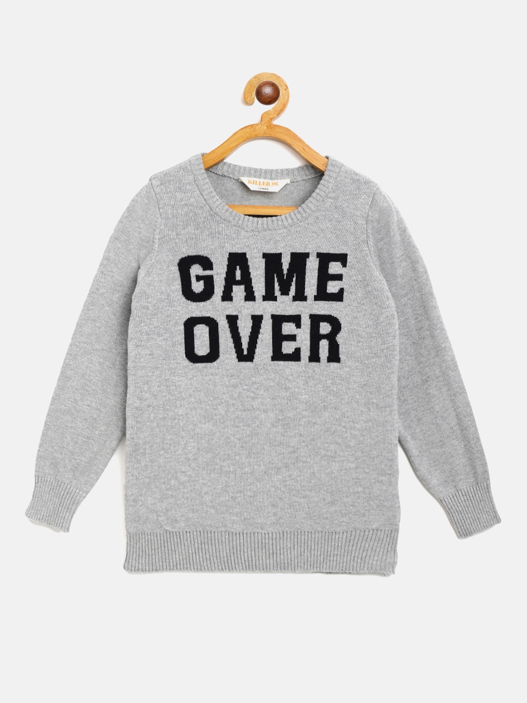 

Killer Boys Grey Melange & Black Pure Cotton Typography Self-Design Pullover