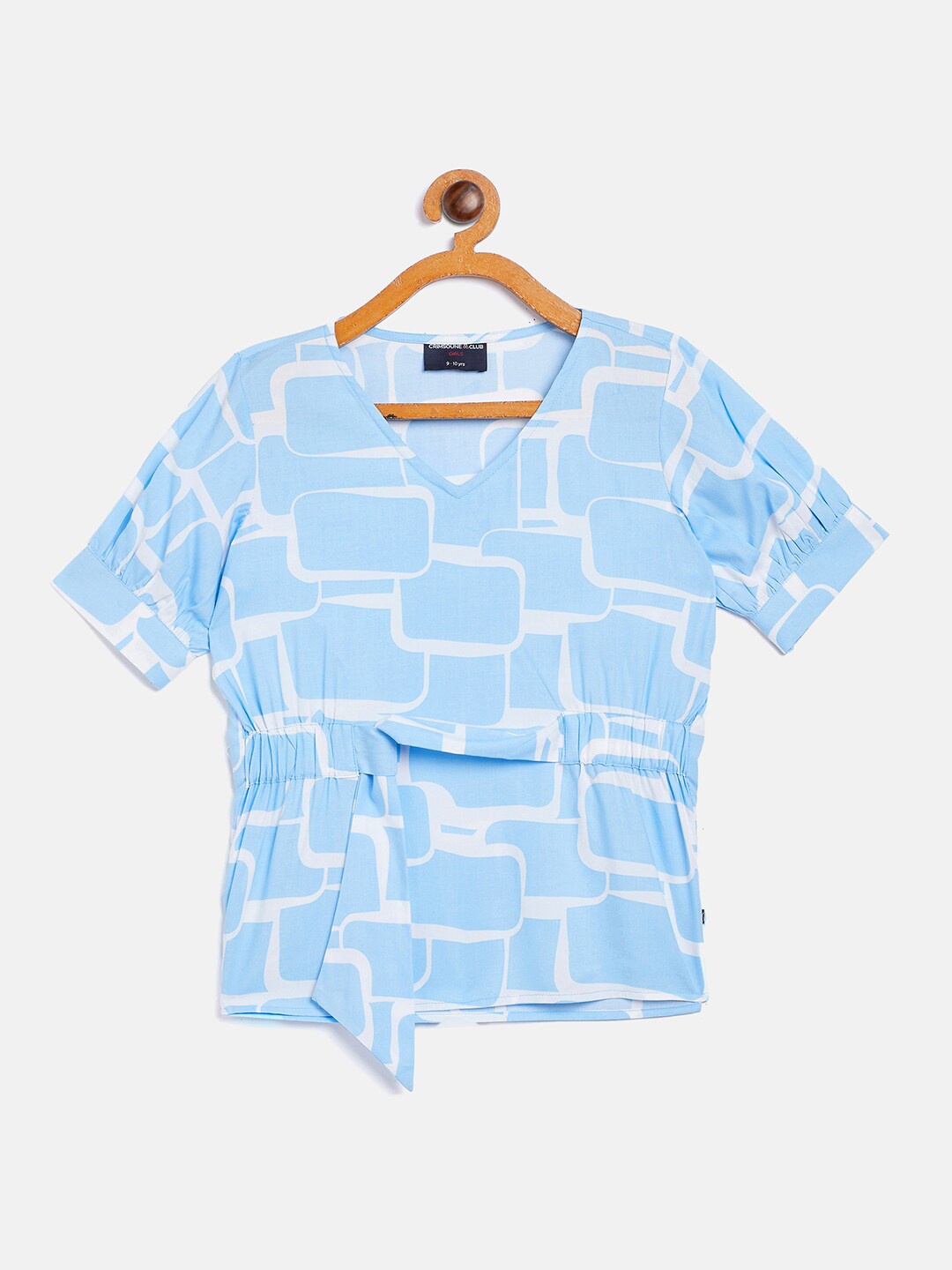 

Crimsoune Club Girls Blue Abstract Printed Cinched Waist Top